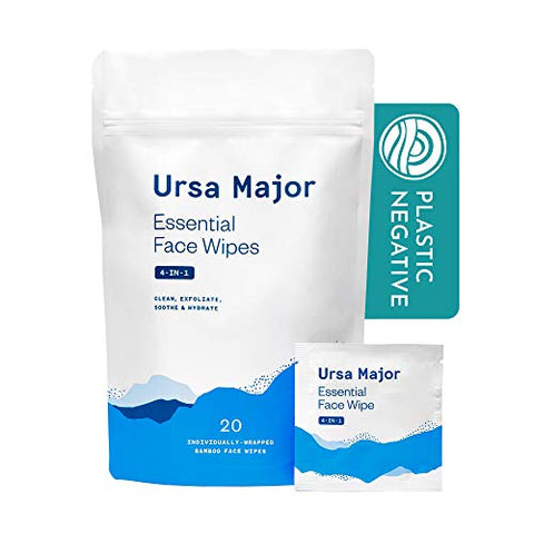 🌿✨ Ursa Major Essential Face Wipes - Natural, Biodegradable, Cruelty-Free - 20 Count ✨🌿