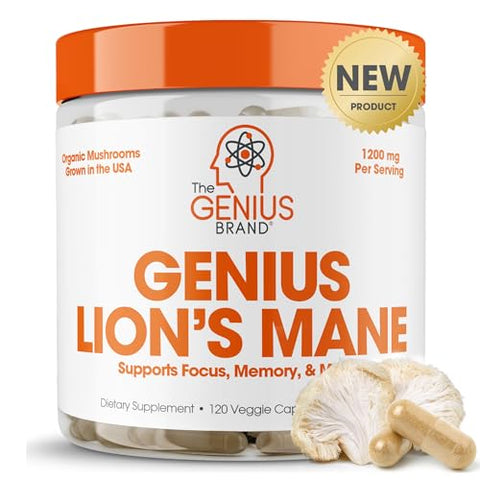 🧠🍄 Genius Lions Mane Mushroom Supplement | Immune & Nootropic Brain Support - 120 Veggie Pills 🍄🧠