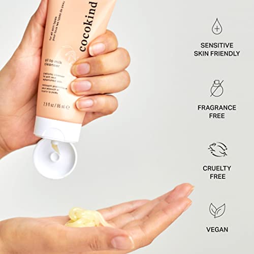🌱💧 Cocokind Oil to Milk Cleanser | Gentle Makeup Remover with Fermented Oat | Moisturizing, Cruelty-Free, Fragrance-Free - 2.9 Fl Oz 💧🌱