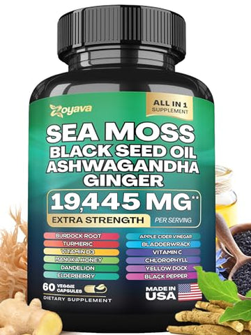 🌿🌊 Zoyava Multi-Mineral Supplement - 7000mg Sea Moss, 4000mg Black Seed Oil & More - Holistic Wellness for Men & Women 🌊🌿