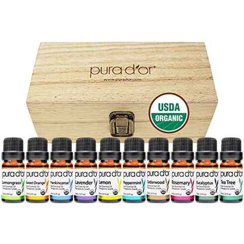 🌿🎁 PURA D'OR Perfect10 Organic Essential Oils Gift Set - A Symphony of Aromatherapy (10 x 10ml) 🎁🌿