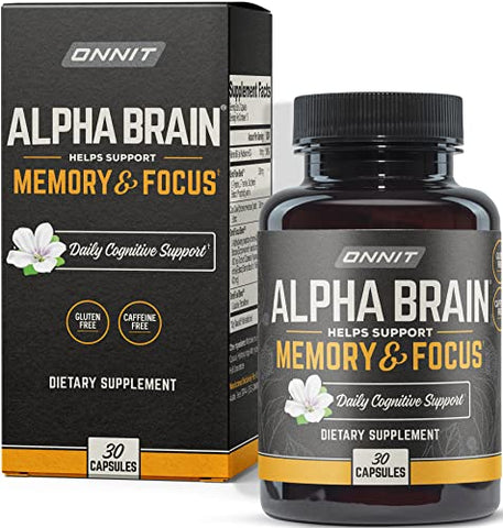 🧠 ONNIT Alpha Brain Nootropic Supplement - 30 Ct. 🚀 Focus & Memory Enhancer for Men & Women, Caffeine-Free 🌿 - Cat's Claw, Bacopa, Oat Straw