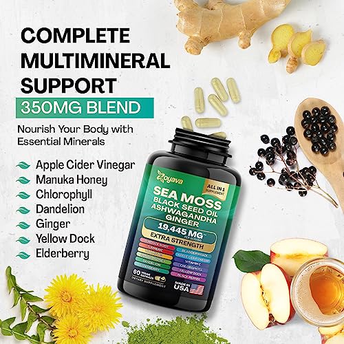 🌿🌊 Zoyava Multi-Mineral Supplement - 7000mg Sea Moss, 4000mg Black Seed Oil & More - Holistic Wellness for Men & Women 🌊🌿
