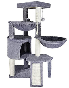 🐾🌳 Xin Three Layer Cat Tree with Cat Condo and Two Hammocks - Grey 🌳🐾