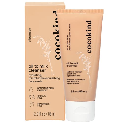 🌱💧 Cocokind Oil to Milk Cleanser | Gentle Makeup Remover with Fermented Oat | Moisturizing, Cruelty-Free, Fragrance-Free - 2.9 Fl Oz 💧🌱