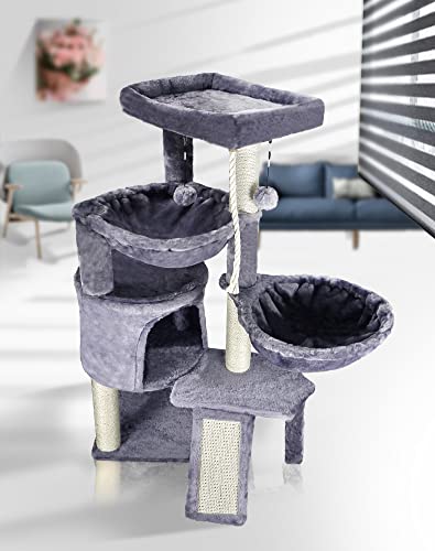 🐾🌳 Xin Three Layer Cat Tree with Cat Condo and Two Hammocks - Grey 🌳🐾