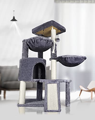 🐾🌳 Xin Three Layer Cat Tree with Cat Condo and Two Hammocks - Grey 🌳🐾