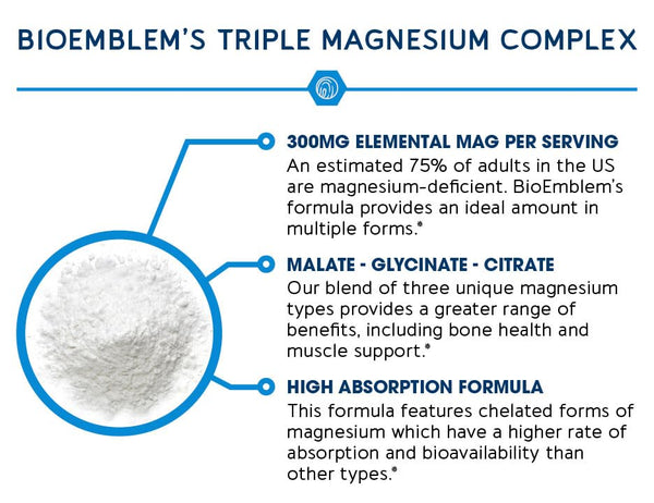 🌿💊 BioEmblem Triple Magnesium Complex | 300mg Blend of Glycinate, Malate, & Citrate | Supports Muscles, Nerves, & Energy | Vegan, Non-GMO - 90 Capsules 💊🌿